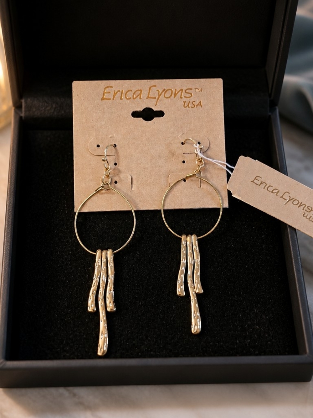 Erica Lyons Gold Textured Hoop Dangle Earrings